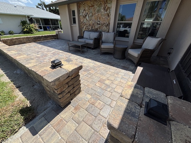 Custom Pavers with Retaining Walls and Columns